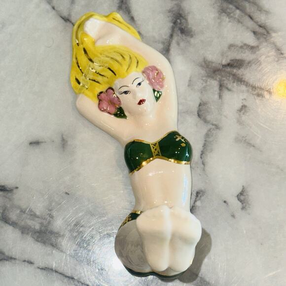 Vintage Handmade Ceramic Sexy Bathing Beauty Girl Wall Hook Art Deco Figurine - Picture 3 of 11